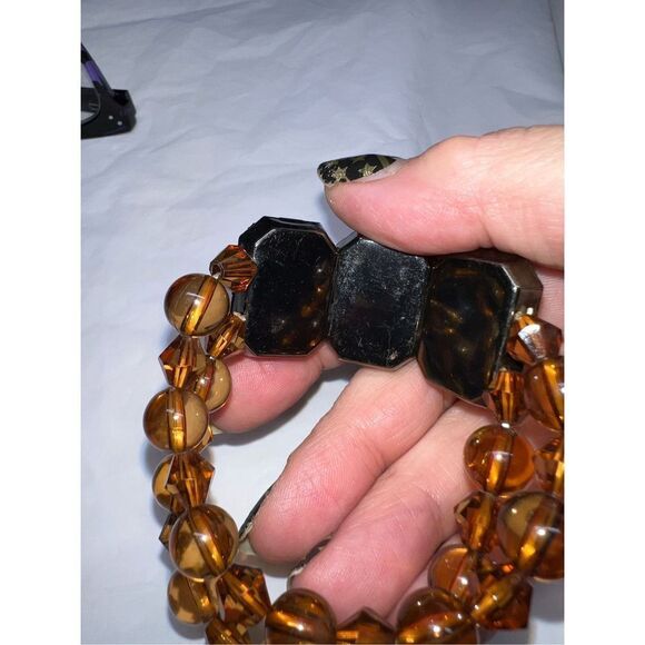 Double Row Faux amber Colored Bead Focal Bracelet - Picture 7 of 8